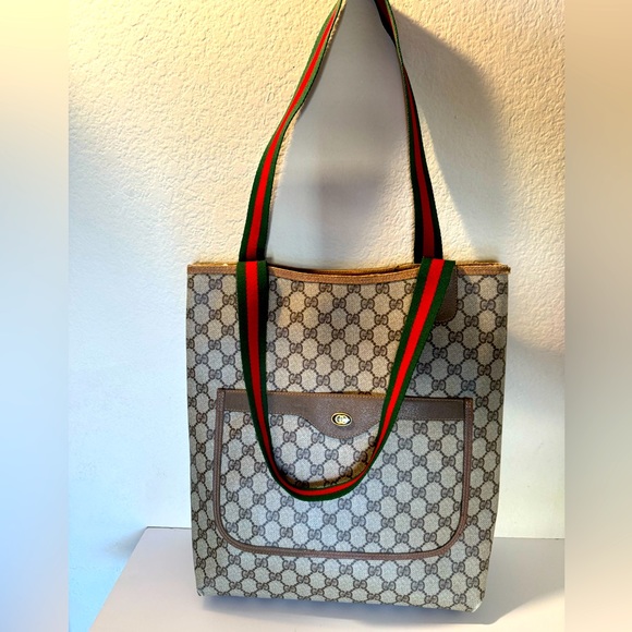 Gucci Handbags - COA GUCCI Vintage Shoulder bag Tote Sherry Line GG Plus PVC canvas Brown